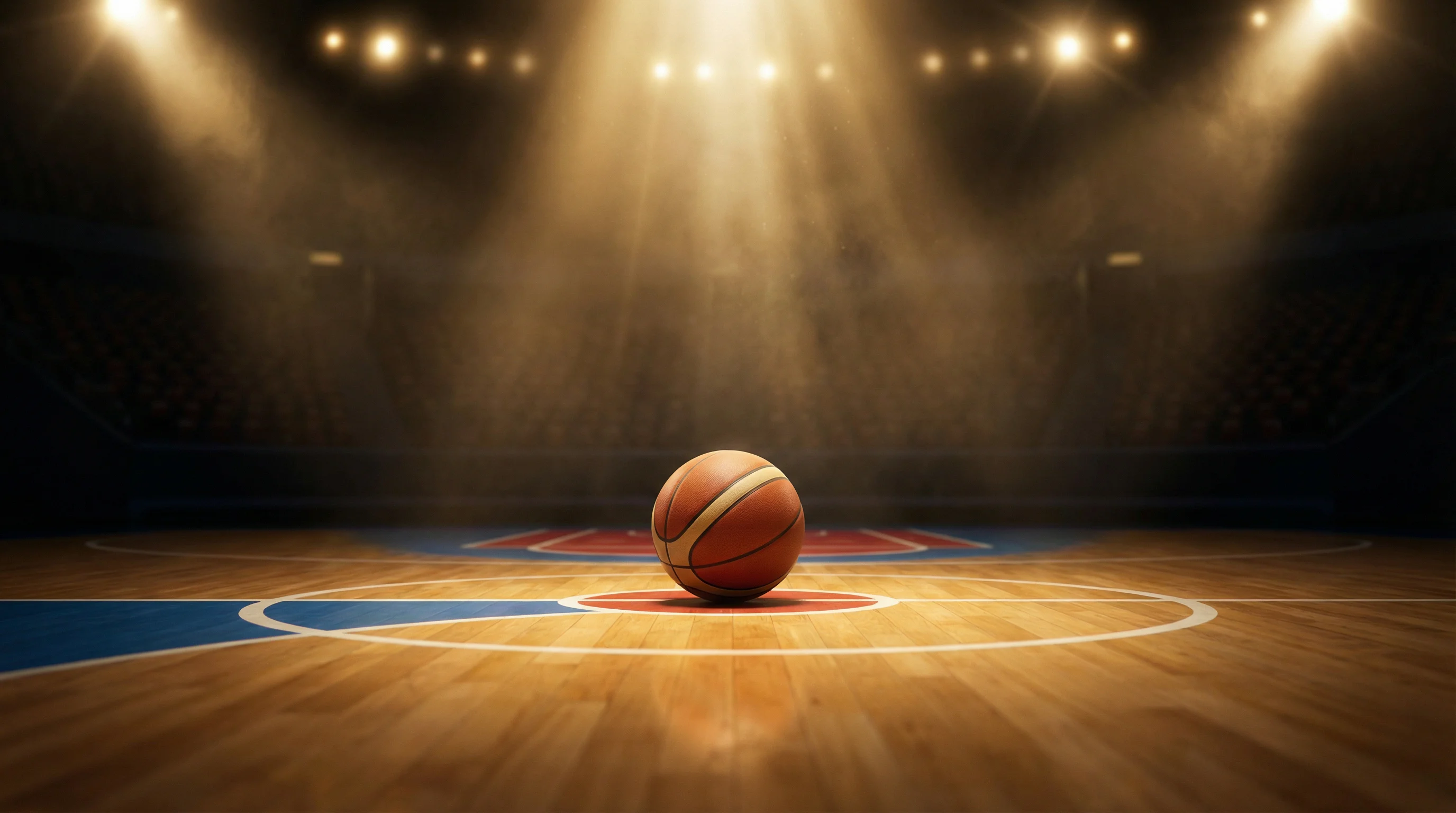 Cancha de baloncesto iluminada durante un partido profesional en España